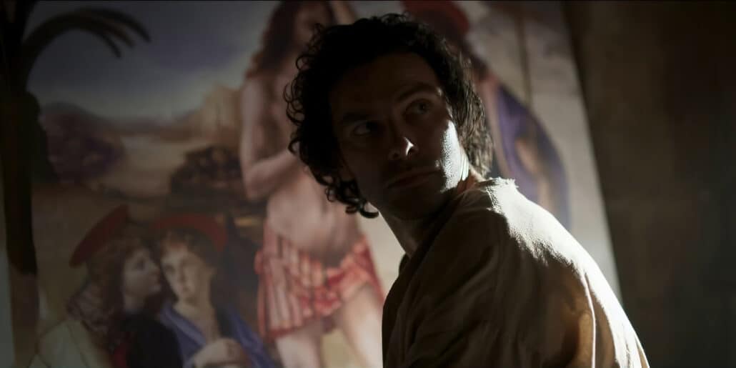 Aidan Turner di fronte al Battesimo di Cristo